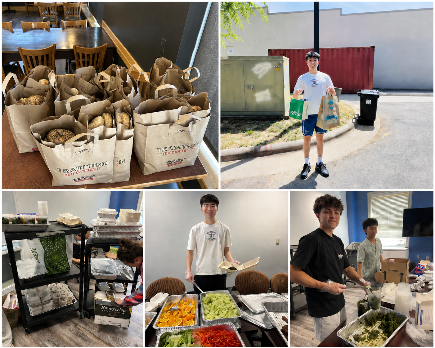 Photos from FeedForward recoveries: pickups, packaging, and volunteers at work